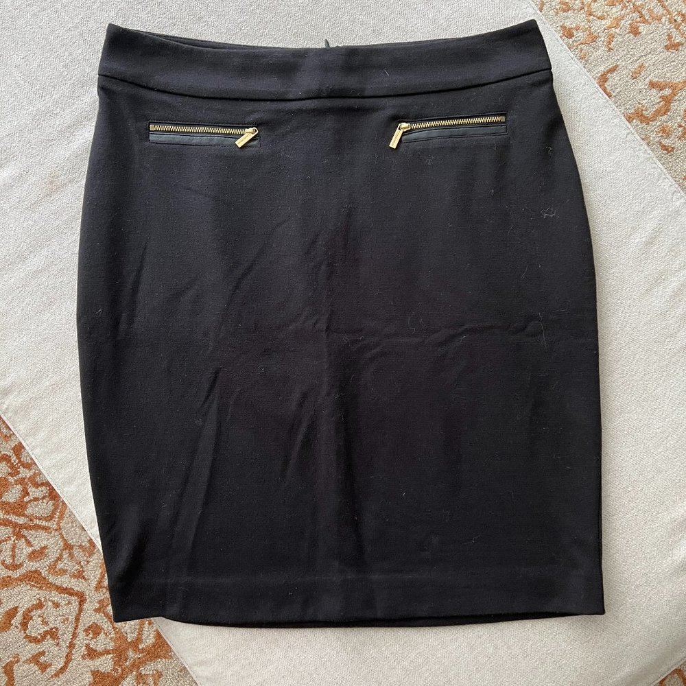 Calvin Klein Black Gold Zipper Accent Stretch Straight Pencil Skirt Size 10